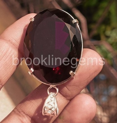 155.0 Ct Natural Red Ruby Oval Shape 925 Solid Silver Pendant Free Chain 6YGU