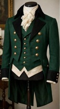 Men's Victorian Green Wool Regency Tailcoat, Vintage Style Steampunk Winter Coat