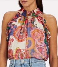 Zimmermann The Lovestruck 100% Silk Paisley Ruffle Blouse Women's Size 0 - EUC!