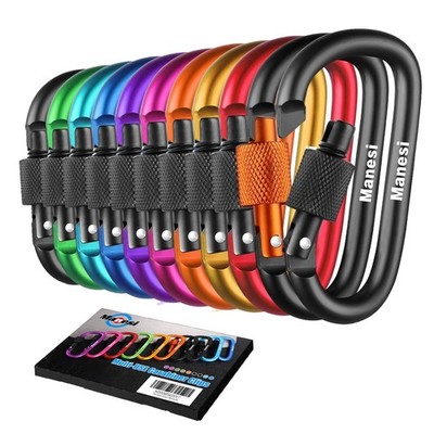 3'' Aluminum D-Ring Locking Carabiner Clip, Snap Hook for Camping, Multicolored