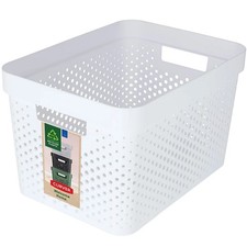 Curver Large Plastic Storage Basket White Rectangular Dots Tub Box Container 17L