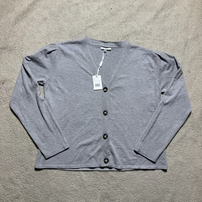Vila Milano Sweater Womens Large Gray Button-Up Cardigan Long Sleeve Viscose NEW