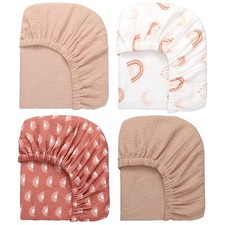 4 Pack 52''x28'' Muslin Crib Sheets Neutral Soft and Breathable Cotton Baby S...