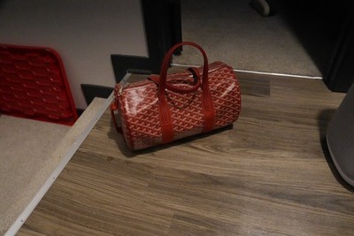 Goyard Red Goyardine Cylinder Duffle Bag with Double Handles Logo