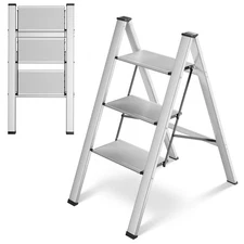 3 Step Ladder Aluminum 3 Folding with Anti-Slip Pedal 330LBS Capacity