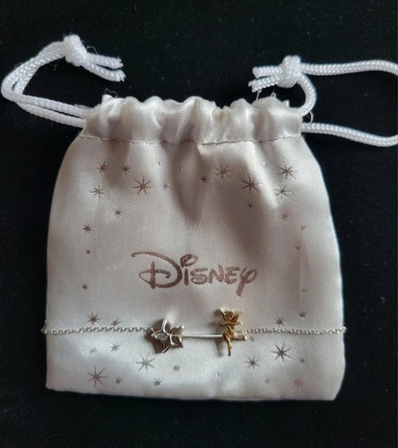 Disney Tinkerbell & Wand Pendant 18" Sterling Silver 925 & 10K Gold **New**