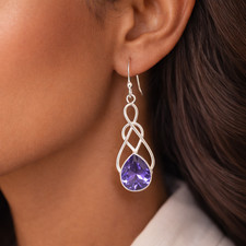 Amethyst Gemstone Jewelry 925 Silver Minimalist Earrings 1.8" For Birthday Gifts