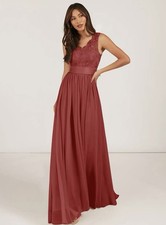 Azazie Gertrude Bridesmaid Dress Rust Red A12 Lace Chiffon V-Neck A-Line