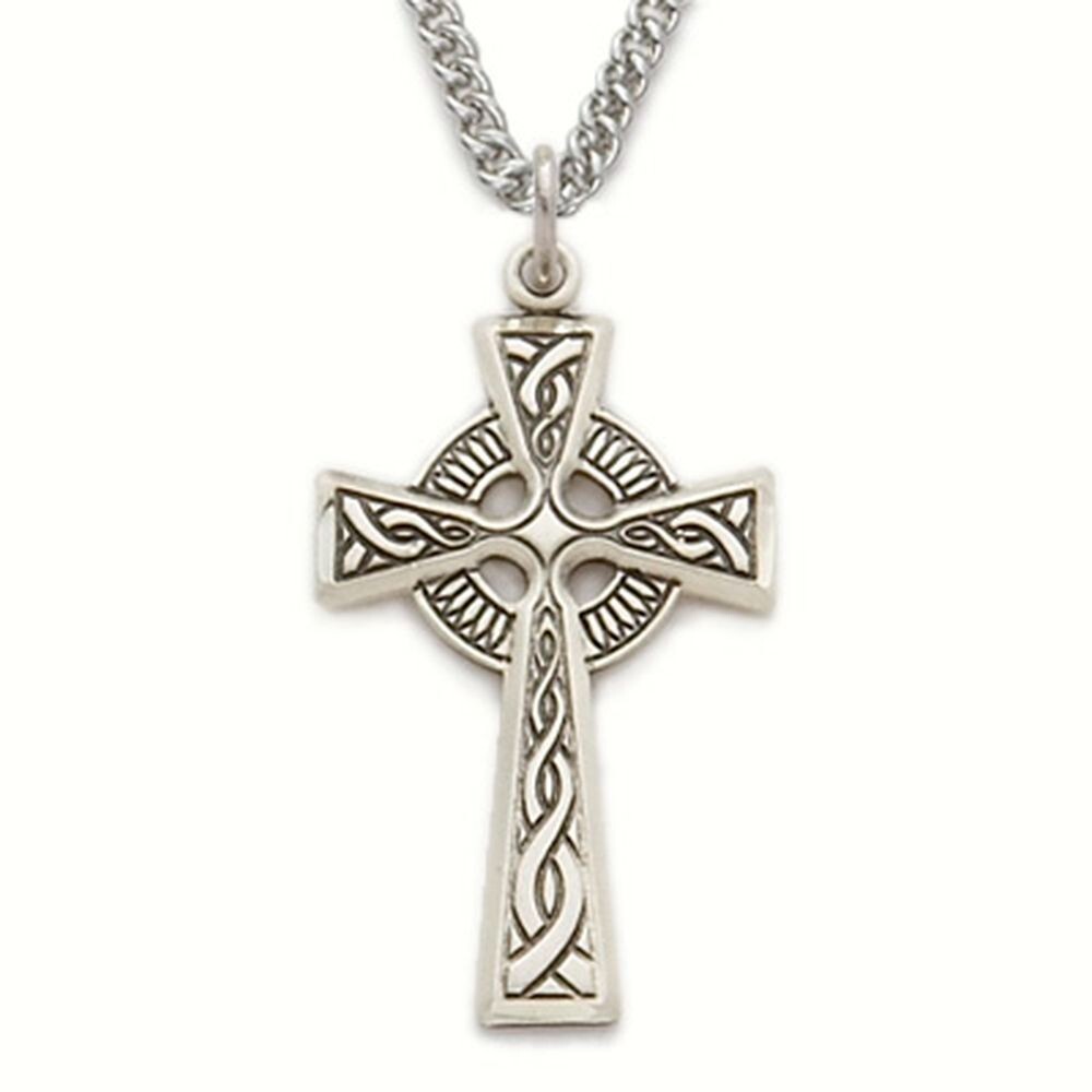 Mens Pure 925 Sterling Silver Celtic Knot Cross Pendant Necklace w ...