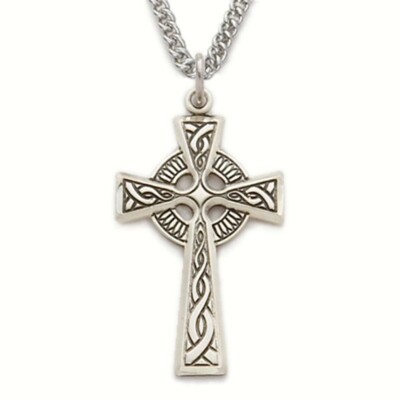 Mens Pure 925 Sterling Silver Celtic Knot Cross Pendant Necklace w ...