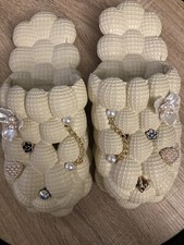 Beige Bubble Slides with shoe charms Massage Slippers Non-slip Soft Sizes 6-10