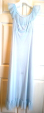 Vtg Rogers Light Blue Sleeveless Pleated Ruffle Long Nylon Nightgown Sz 36 Nice