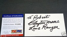 CLAYTON MOORE Signed 3x5 The Lone Ranger Inscription Auto PSA/DNA COA Autograph
