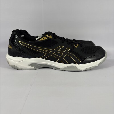 ASICS Gel Rocket 10 Men s Size 13 Black Pure Gold Lace Up Court Shoes Clean