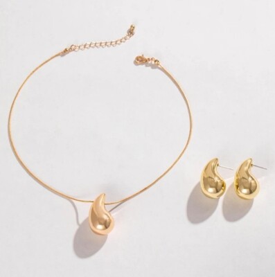 FETY Wassertropfen Set Schmuckset Träne Halskette Ohrringe leichte Bohnen N