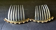 Vintage Pair Of Lucite W/ Rhinestone Hair Comb Accessory Made In Italy