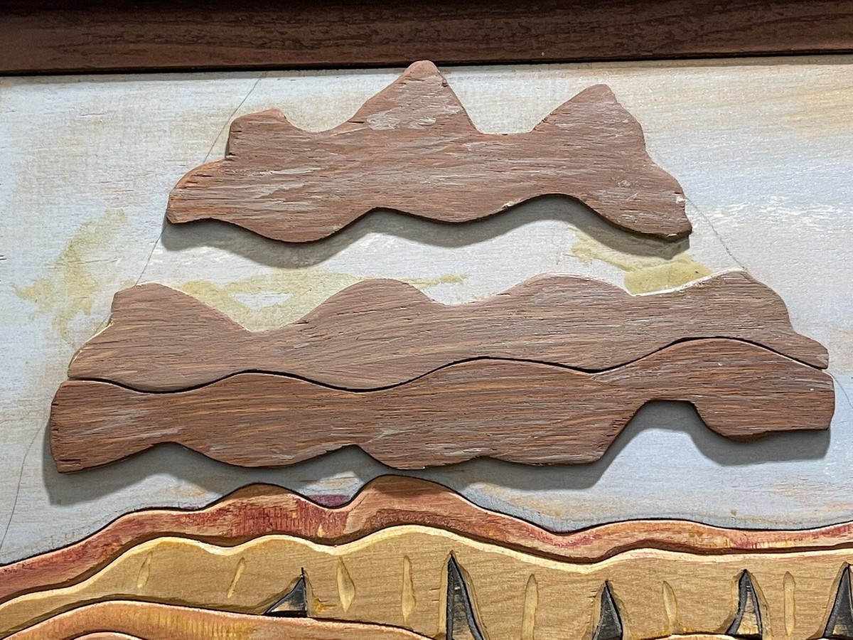 Vintage Hand Painted 3D Carved Wooden Wall Hanging Framed Signed