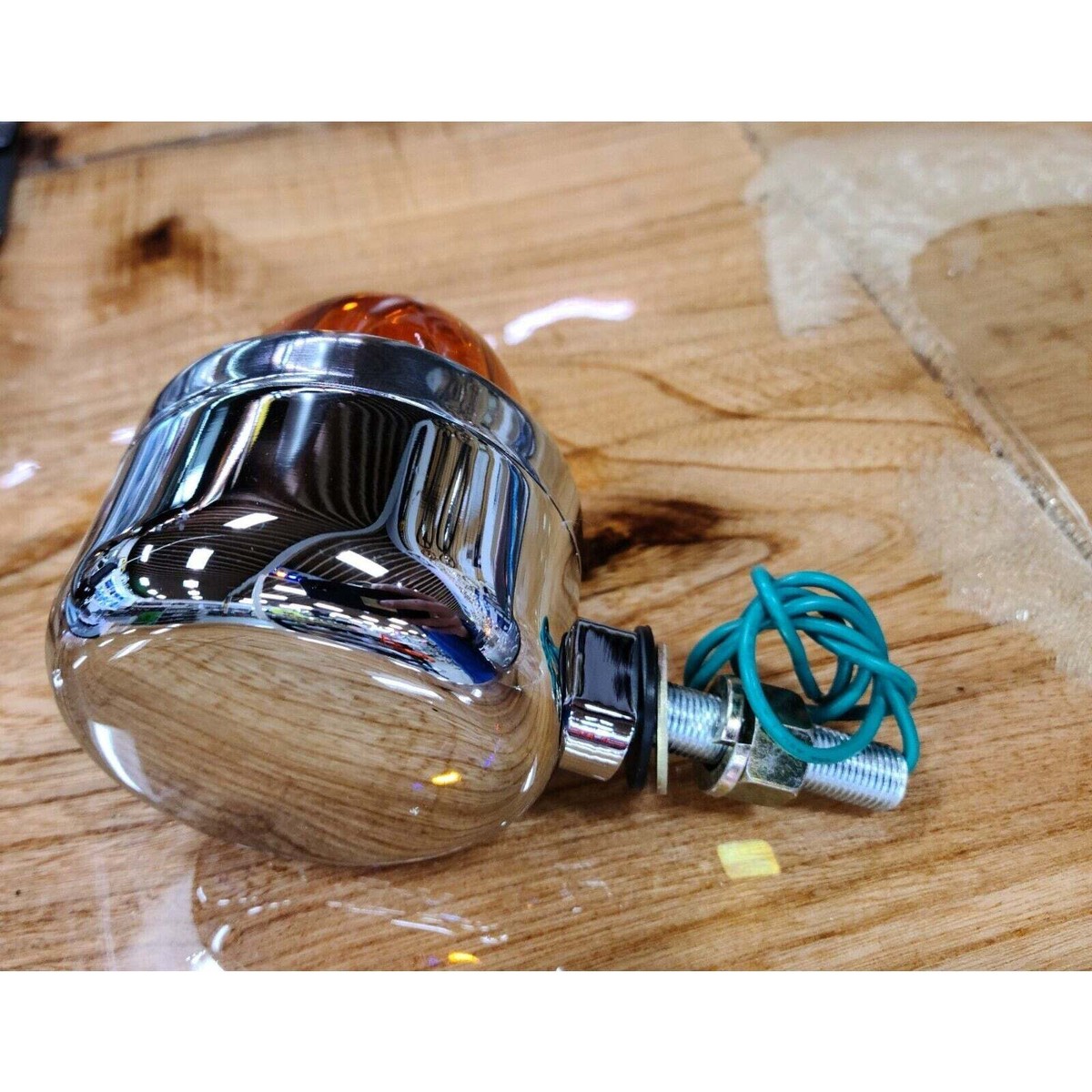 WATERMELON LIGHT AMBER GLASS SINGLE FACE CHROME DIE CAST PEDESTAL