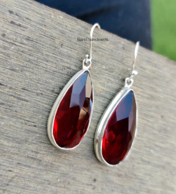 Garnet Gemstone Earring Solid 925sterling Silver Handmade Partywear Earring S05