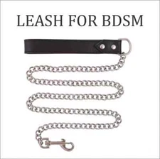 BDSM Leather Leash with Stainless Steel Chain Elegant Restraint & Bondage Acce