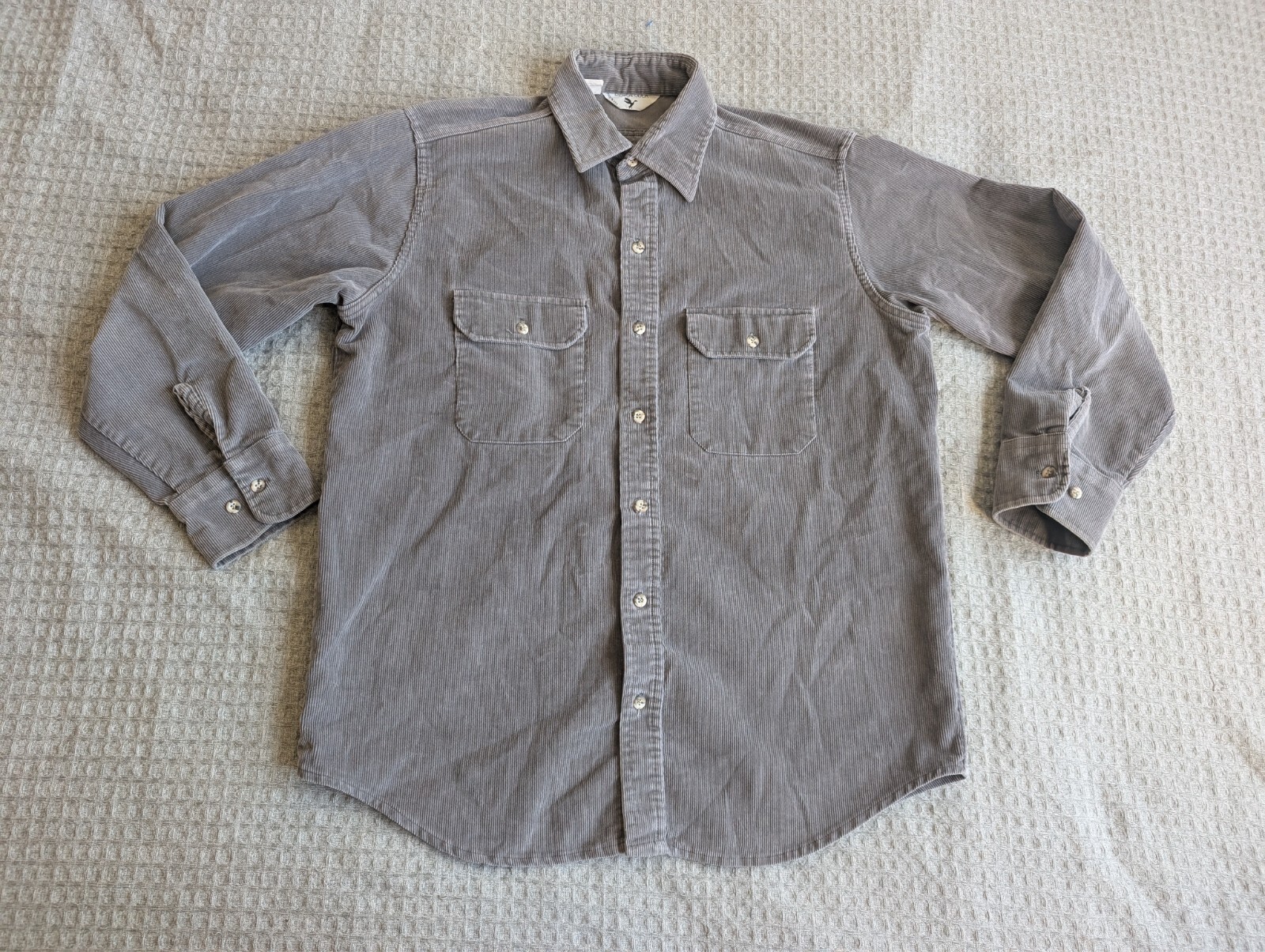 Vintage Black Duck Shirt Men Large Gray Heavy Corduroy Hunting Outdoors USA Made