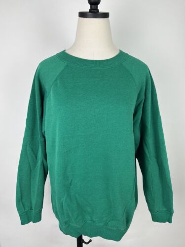 Vintage 90s HANES Her Way Raglan Sweatshirt L Kelly Green Crewneck Blank Minimal