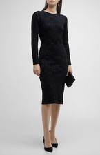 Carolina Herrera l M Luxury Designer Textured Floral Long Sleeve Column Dress