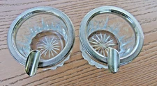 Pair Mid Century Crystal and Silverplate Ashtrays
