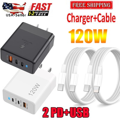 120W Fast Phone Charger Multi-Port Type-C+USB Fast Charging Block With Indicator