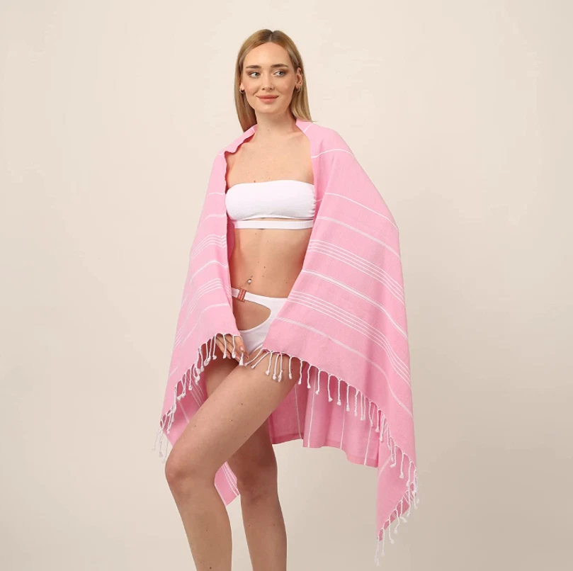 Thin Turkish Cotton Peshtemal 40x70 Inc – Striped Beach Bath Towel Quick Dry - Image 3 of 4