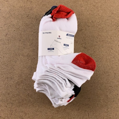 K-Swiss Boy's Shoe Size 4-10 White/Multicolor Athletic Low Cut Socks 10 Pair NWT - Picture 4 of 6
