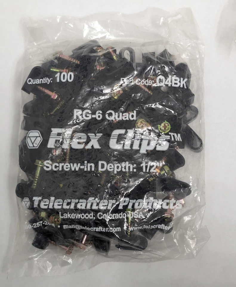 Telecrafter Products 500 Count RG-6 Quad Flex Clips Q4BK 1/2 Inch Screw In Depth - Image 3 of 4