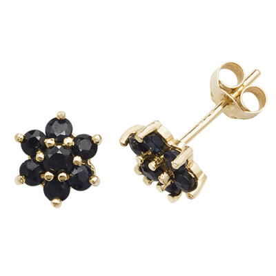 Sapphire Cluster Stud Earrings Yellow Gold Natural Stone 375 Hallmark New Boxed