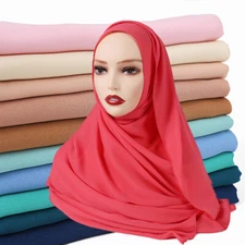 Women Polyester Scarf Turban Plain Solid Colors Long Shawl Hijab Muffler Muslim