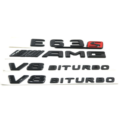 Gloss Black E63S AMG V8 Biturbo emblem badge For Mercedes-Benz W213 E63 AMG