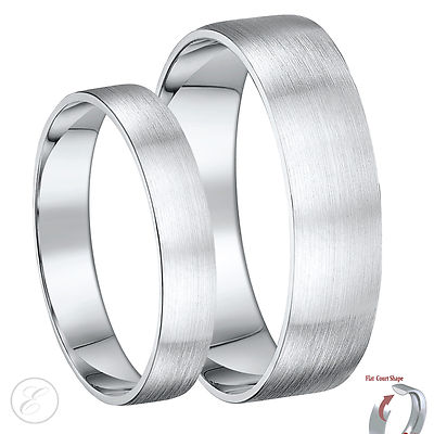His & Hers 4 & 6 mm Gebürstet Matt Flach Hof Silber Eheringe