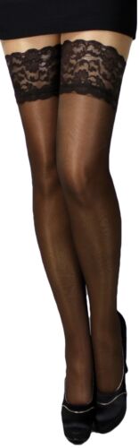 Halterlose Strümpfe Spitzenband breite Spitze Farben mit Lycra Gr S-XXL Naht EU - Bild 22 von 53