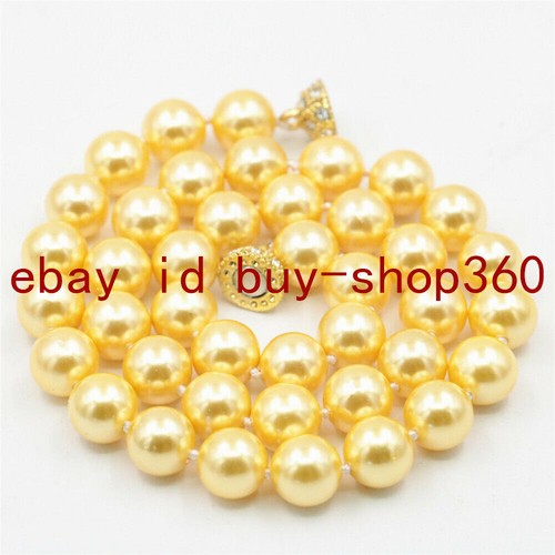 Natural 10mm Gold South Sea Shell Pearl Gemstone Beads Necklace 18'' (Not Pearl) - Picture 8 of 12