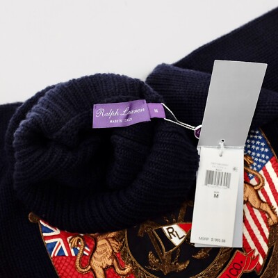Ralph Lauren Purple Label sweater M coat arms crest cashmere navy