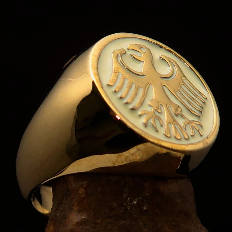 ANILLO DE SELLO REDONDO DE LATÓN PARA HOMBRE SELLO DE ÁGUILA ALEMANA ESCUDO DE ARMAS BLANCO TALLA 12.5 Foto 4 de 4