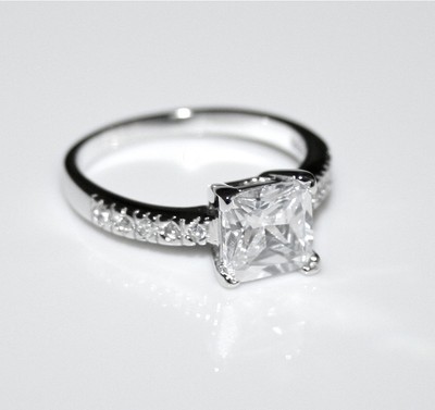 STERLING SILVER 7MM 1.6CT PRINCESS CUT CUBIC ZIRCONIA CZ SOLITAIRE RING 