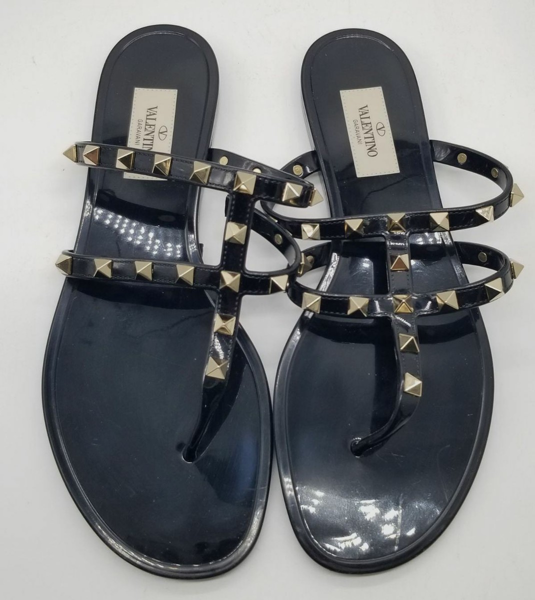 $449 Valentino Garavani Women`s Black Jelly Flat Thong 