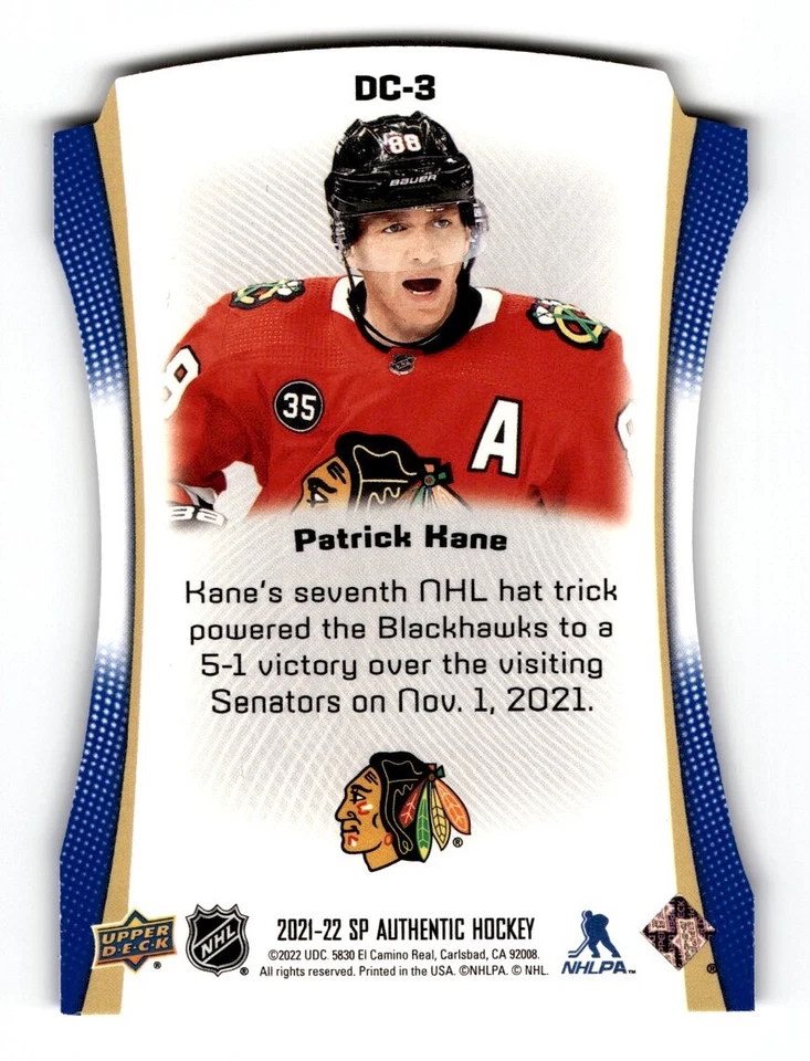 Patrick Kane 2021-22 SP Authentic Die Cuts Blue #DC-3 Chicago Blackhawks - Image 2 of 2