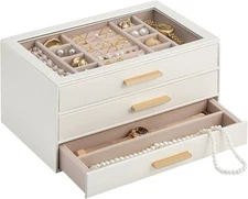Lolalet Jewelry Box Organizer, 3-Layer Organizers and 3-Layer, Beige 