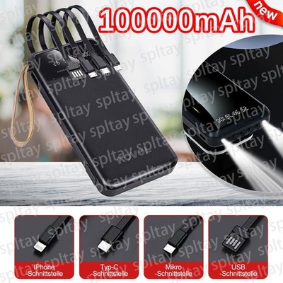 100000mAh Powerbank USB Für Samsung A33 A52S A53 A13 S21FE S21 A22 5G S22 Ultra