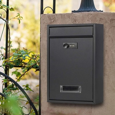 Locking Mailbox Wall Mount, Lockable External Post Letter Drop Box Letter Box