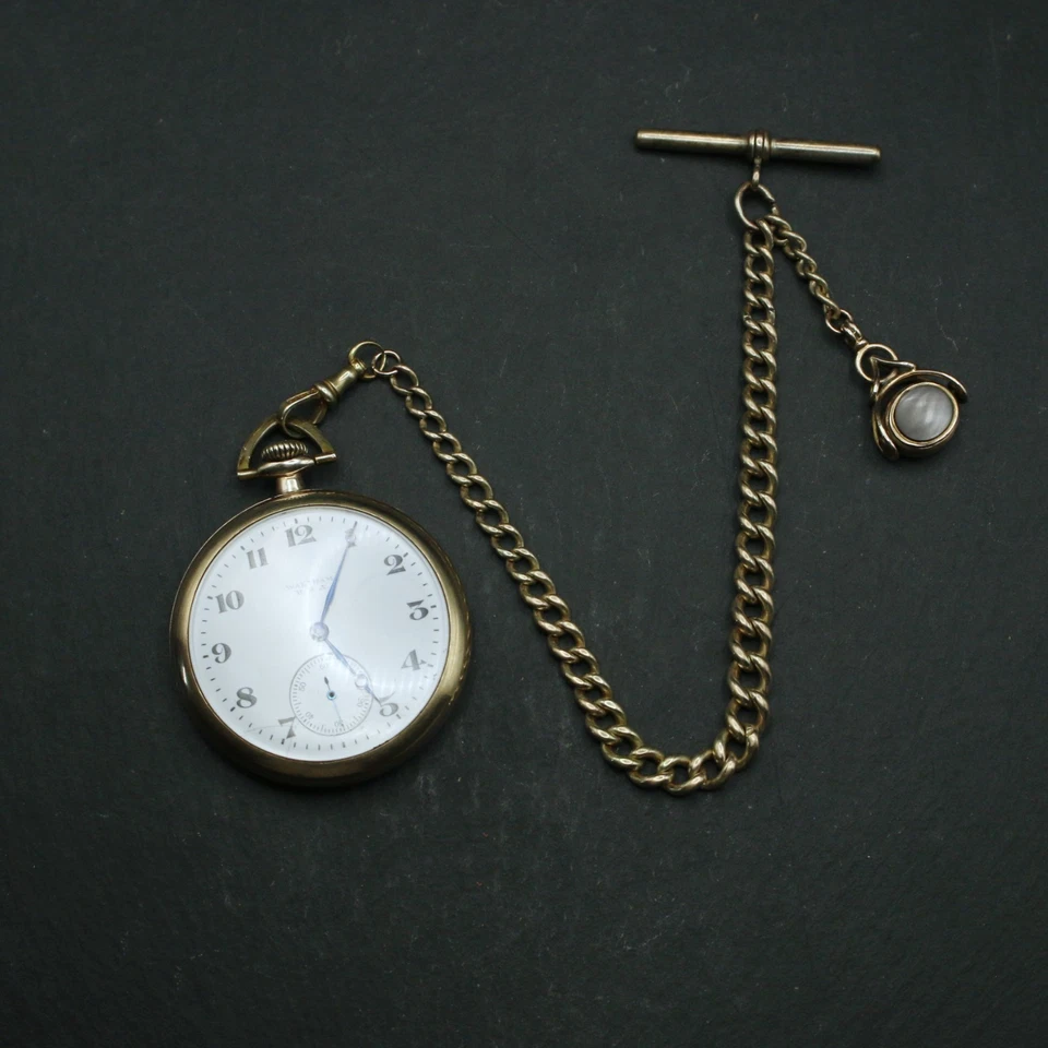 Antique Waltham Gold Filled Open Face Pocket Watch + Antique rolled gold chain - Image 3 of 4