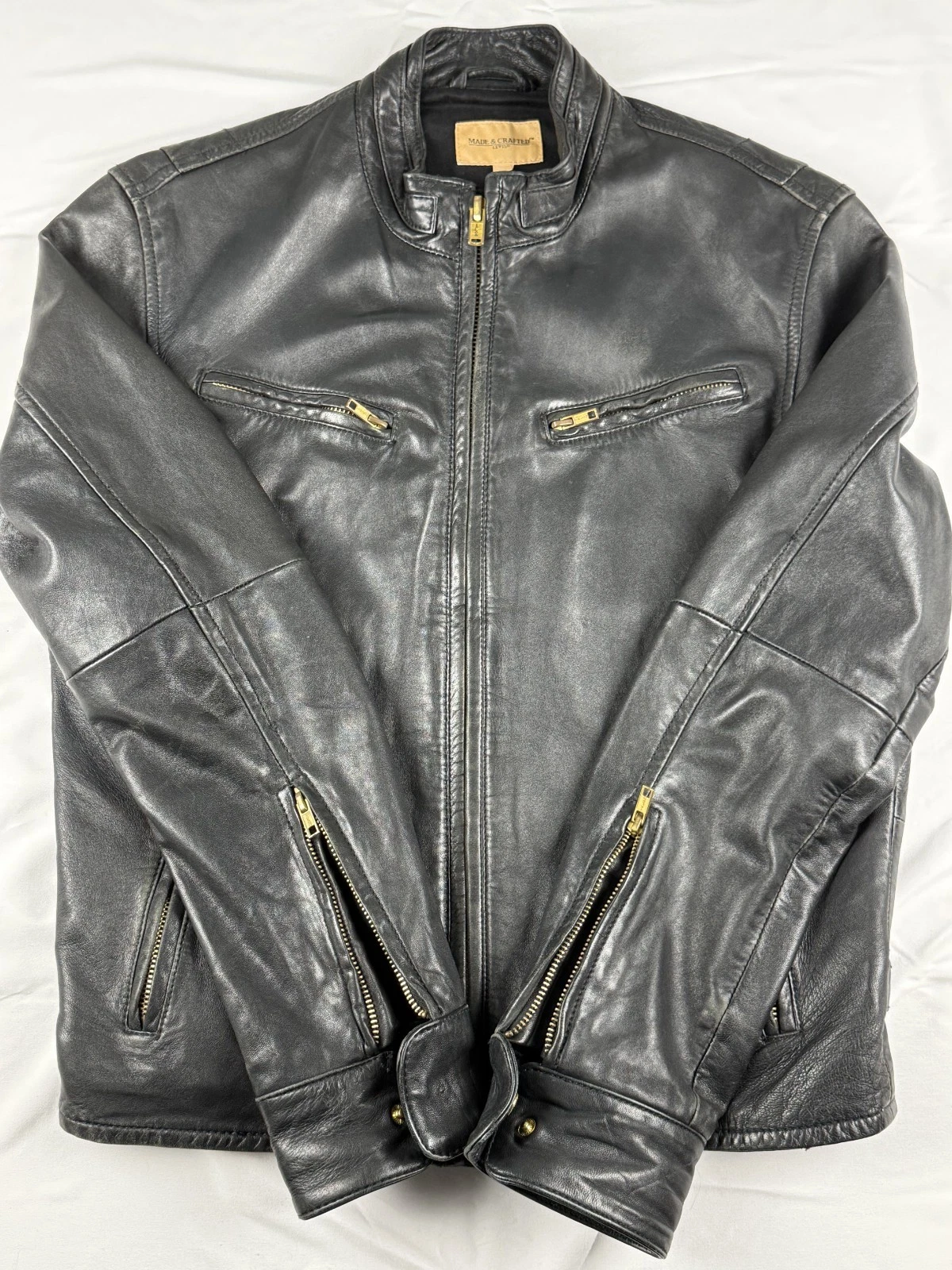 Levis Made and Crafted Black Sheepskin Leather Moto Jacket-Made in Italy Sml/Med - product detail image 2