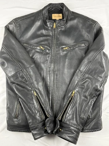 Levis Made and Crafted Black Sheepskin Leather Moto Jacket-Made in Italy Sml/Med image 2