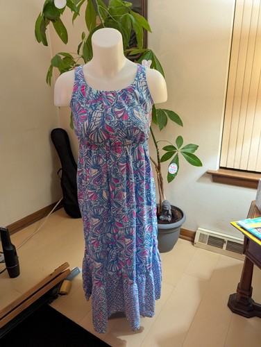 Lilly Pulitzer Maxi Dress With Keyhole Back + Bottom Ruffle Girls Size 14 L